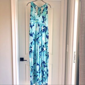 Lilly Pulitzer Halter Blue Do the Wave Maxi Dress